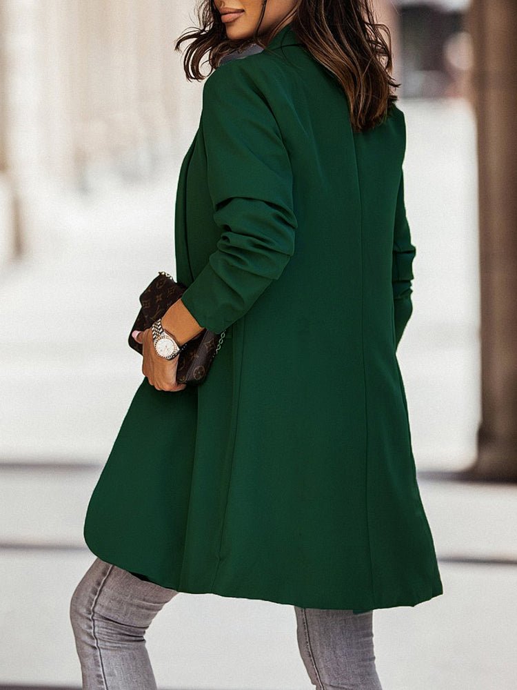 Women's Coats Solid Pocket Foldover Collared Coat