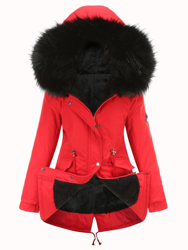 Women's Coats Zip Pockets Fleece Thermal Hooded Coat