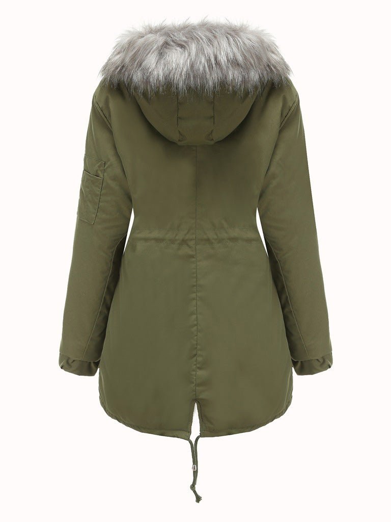 Women's Coats Zip Pockets Fleece Thermal Hooded Coat