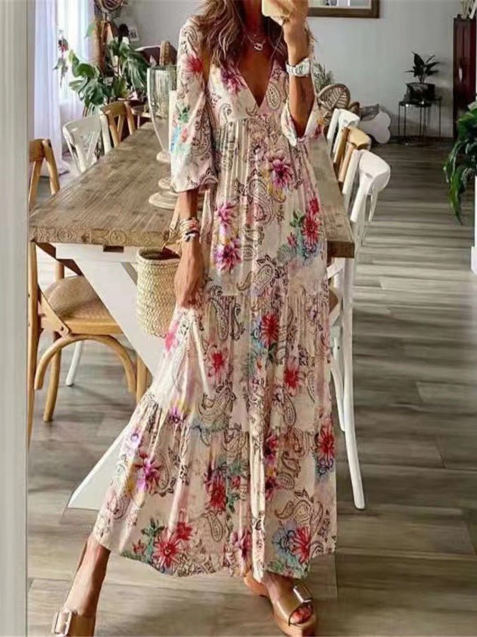 Women's Dresses Bohemian Print 3/4 Sleeve Chiffon Dress