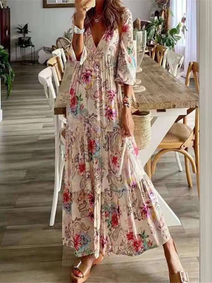 Women's Dresses Bohemian Print 3/4 Sleeve Chiffon Dress