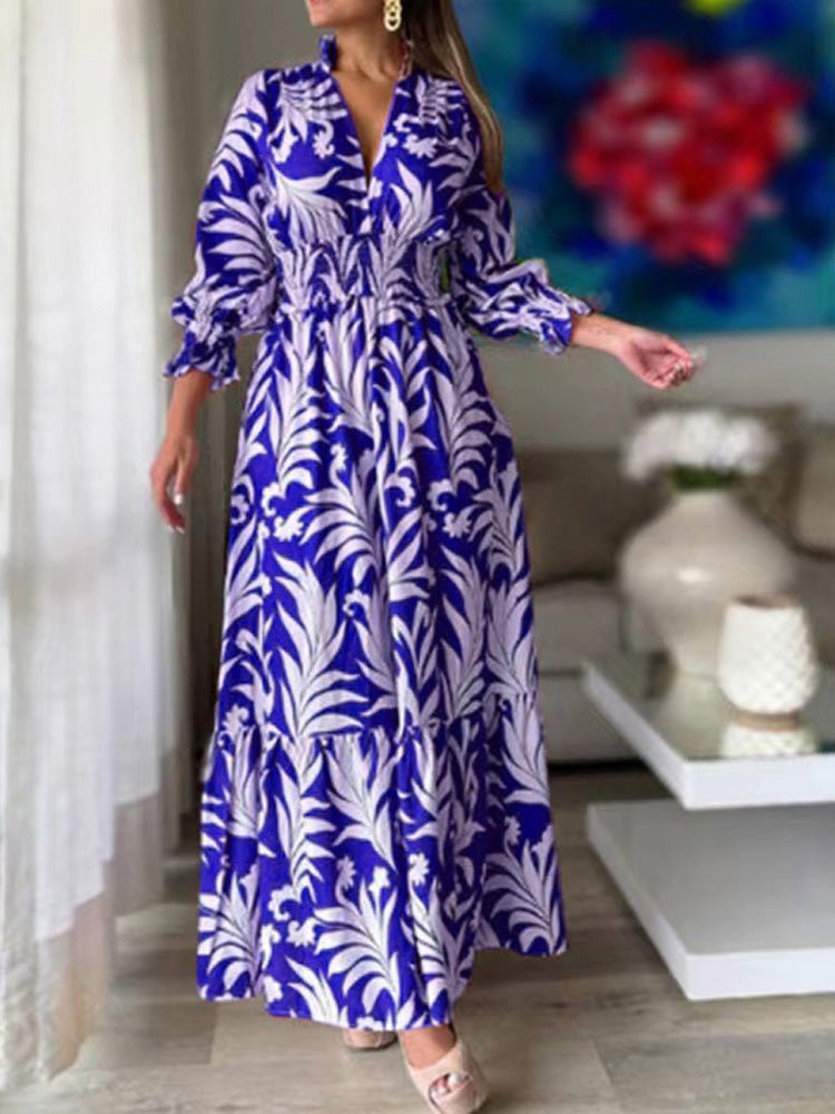 Women's Dresses Boho Print Elastic Waist Long Sleeve Dress