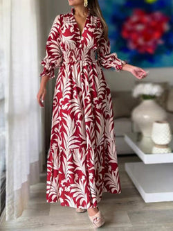 Women's Dresses Boho Print Elastic Waist Long Sleeve Dress