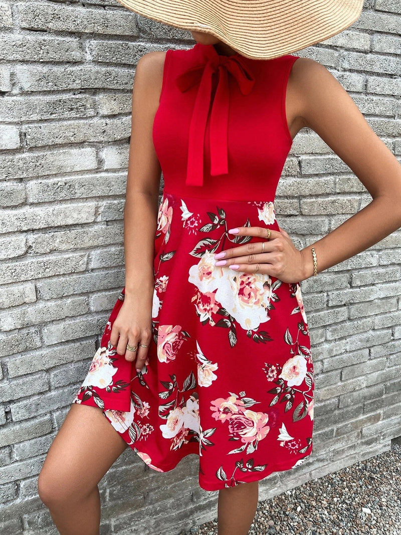 Women's Dresses Bow Tie Print Sleeveless Dress