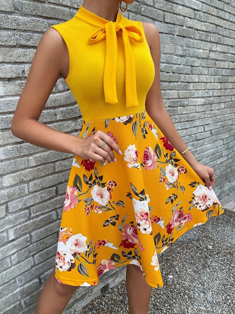 Women's Dresses Bow Tie Print Sleeveless Dress