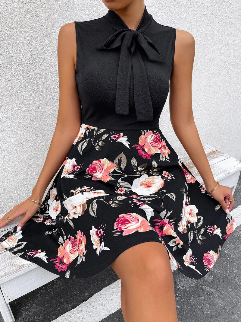 Women's Dresses Bow Tie Print Sleeveless Dress