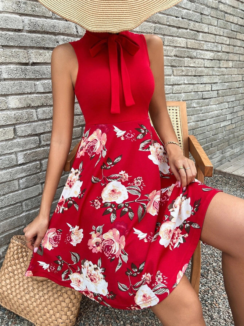 Women's Dresses Bow Tie Print Sleeveless Dress