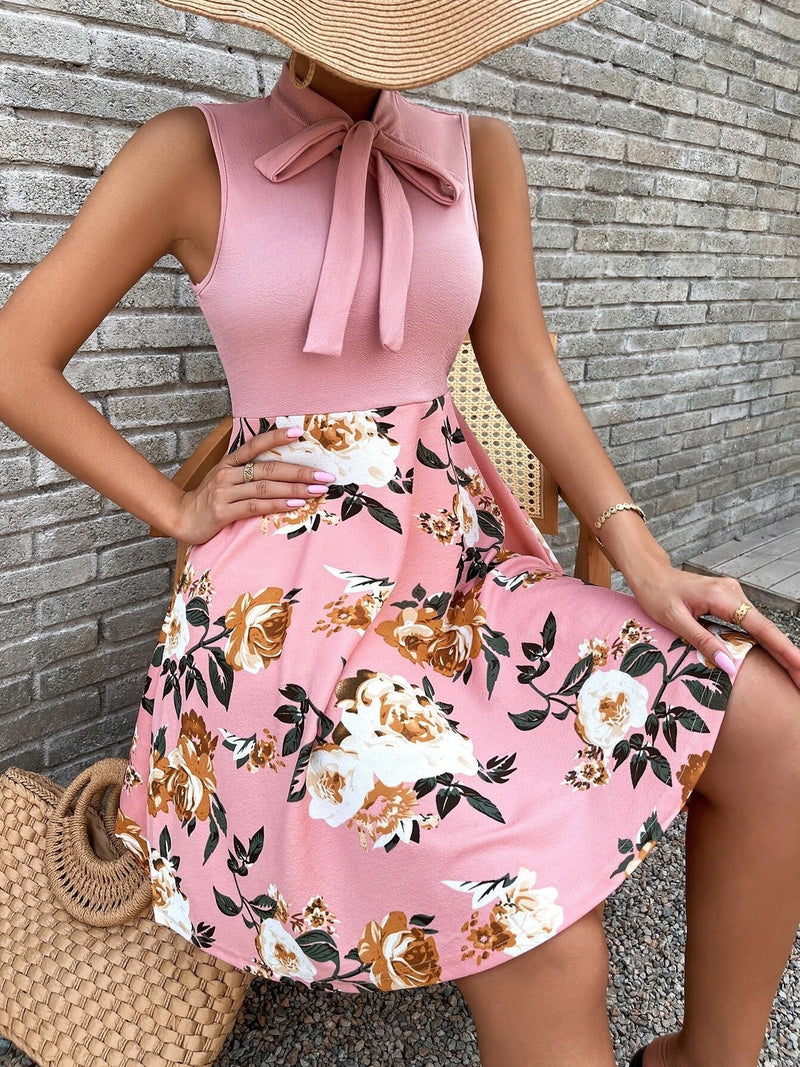 Women's Dresses Bow Tie Print Sleeveless Dress