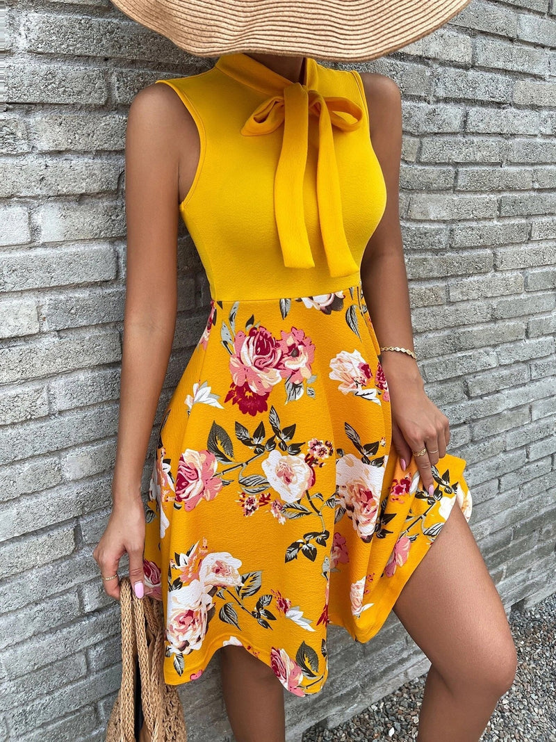 Women's Dresses Bow Tie Print Sleeveless Dress