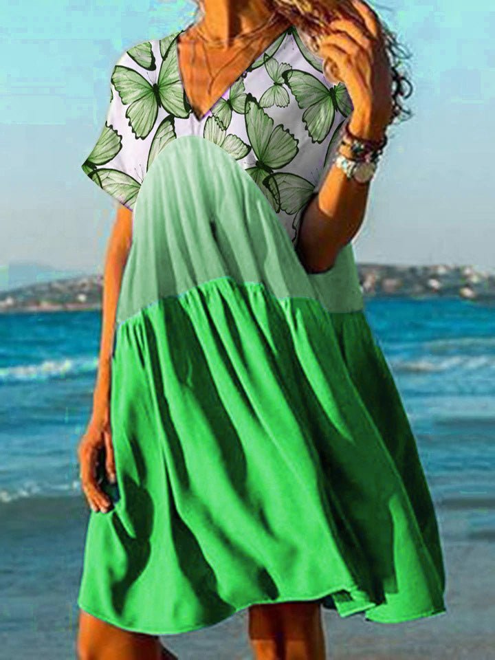 Women's Dresses Butterfly Print V-Neck Short Sleeve Dress