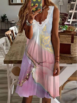 Women's Dresses Casual Lace V-Neck Print Sleeveless Dress