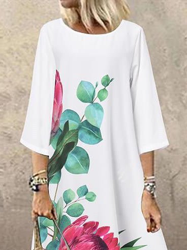 Women's Dresses Casual Print Crew Neck Mid Sleeve Dress