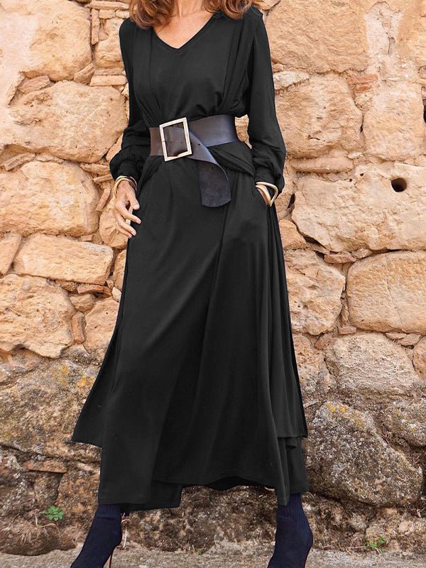Women's Dresses Casual Solid Belted Long Sleeve Dress