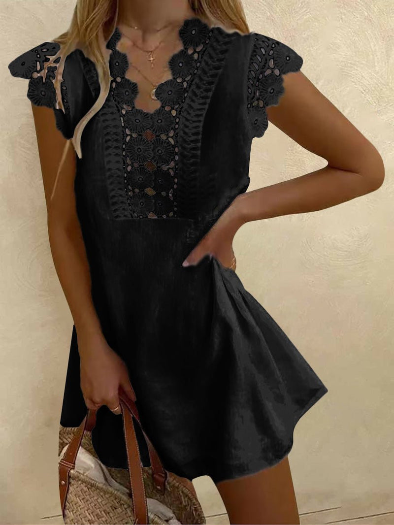 Women's Dresses Casual Solid Lace Short Sleeve Dress