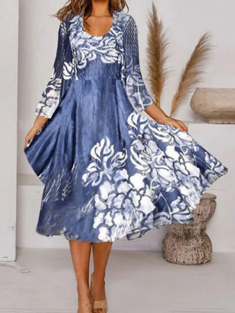 Women's Dresses Casual V-Neck Long Sleeve Print Dress