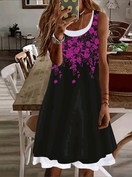 Women's Dresses Floral Print Crew Neck Sleeveless Dress