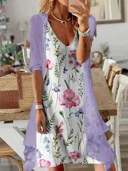 Women's Dresses Floral Print V-Neck Chiffon Two-Piece Dress