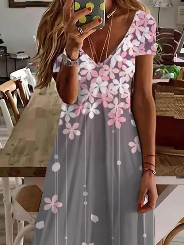 Women's Dresses Floral Print V-Neck Short Sleeve Dress
