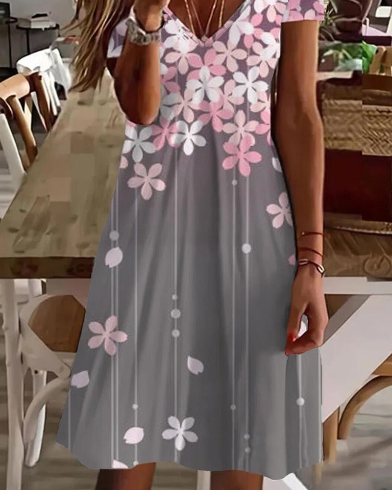 Women's Dresses Floral Print V-Neck Short Sleeve Dress