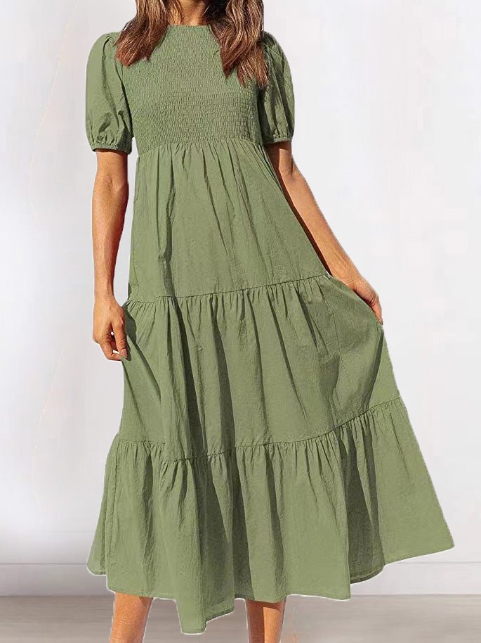 Women's Dresses Gathered Short Sleeve Ruffle Dress