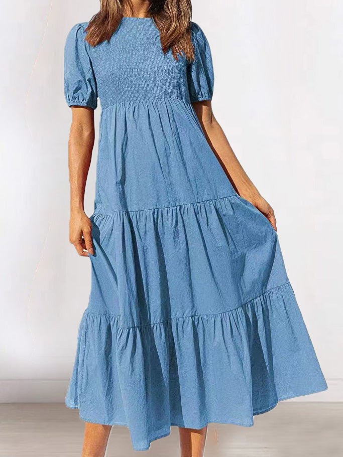 Women's Dresses Gathered Short Sleeve Ruffle Dress