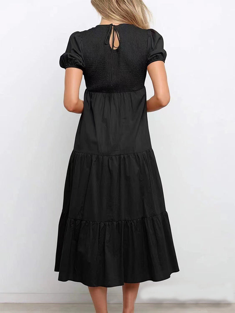 Women's Dresses Gathered Short Sleeve Ruffle Dress