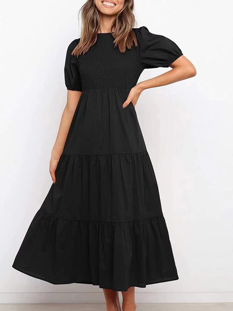 Women's Dresses Gathered Short Sleeve Ruffle Dress