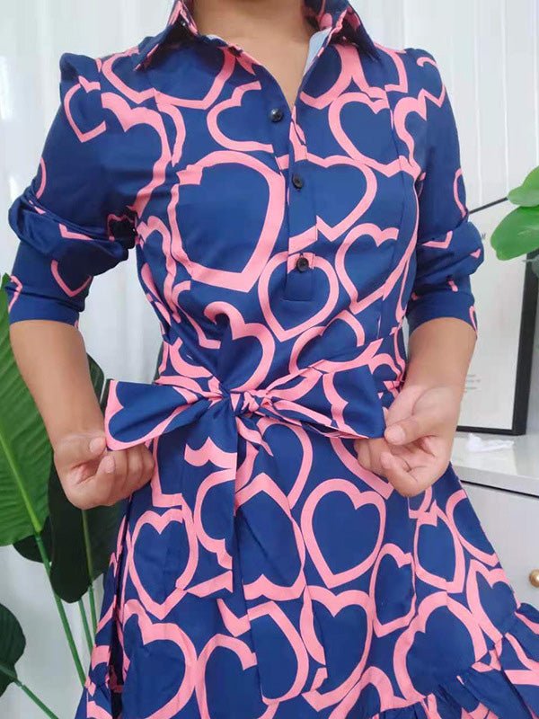 Women's Dresses Heart Print Lace-Up Ruffle Mini Dress