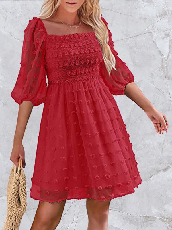 Women's Dresses Jacquard Polka Dot Square Neck Mid Sleeve Dress