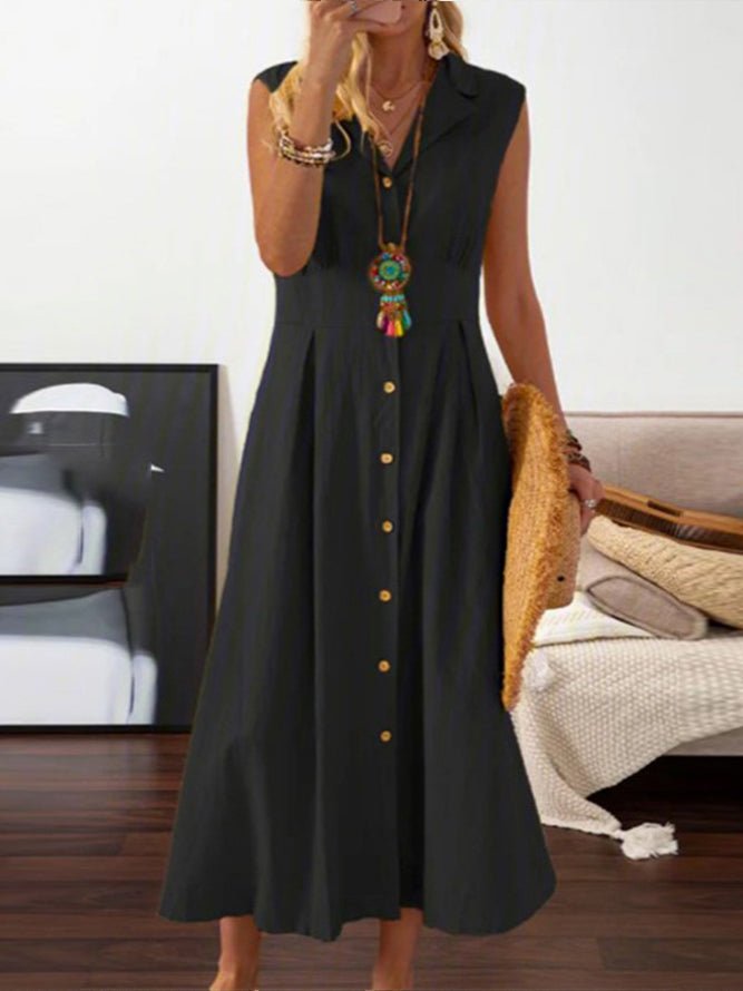Women's Dresses Lapel Vintage Button Sleeveless Dress