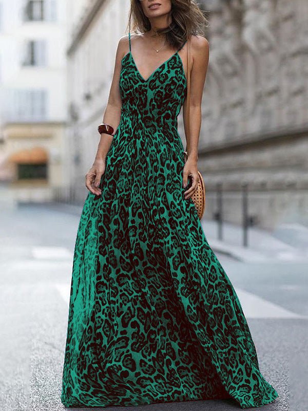 Women's Dresses Leopard V-Neck Sling Bare Back Dress