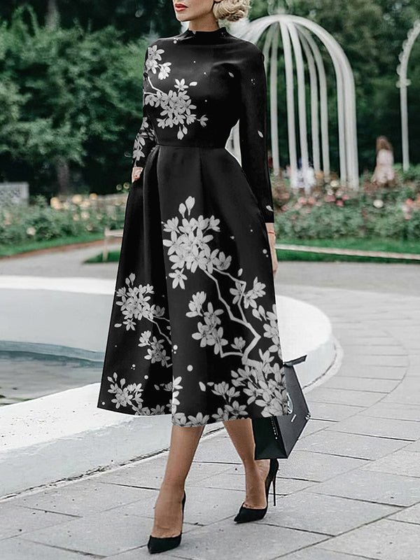 Women's Dresses Long Sleeve Fitted Printed Midi Dress