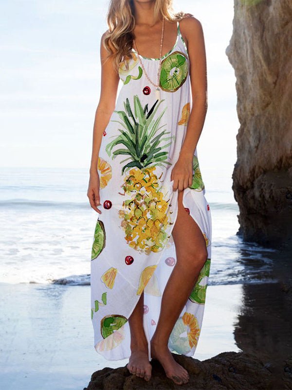 Women's Dresses Loose Fruit Print Strap Beach Dress