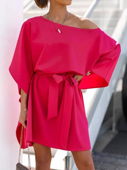 Women's Dresses Loose Off-Shoulder Belted Doll Sleeve Dress