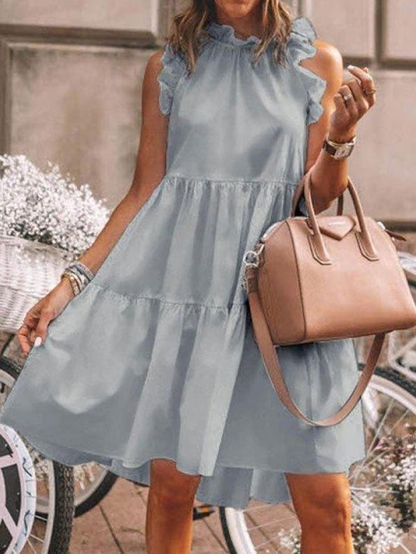 Women's Dresses Loose Solid Ruffle Sleeveless Dress