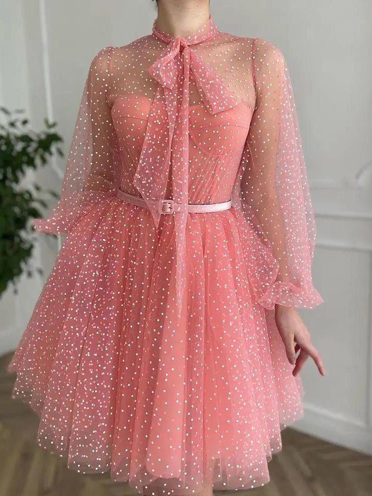 Women's Dresses Mesh Polka Dot Sweet Long Sleeve Dress