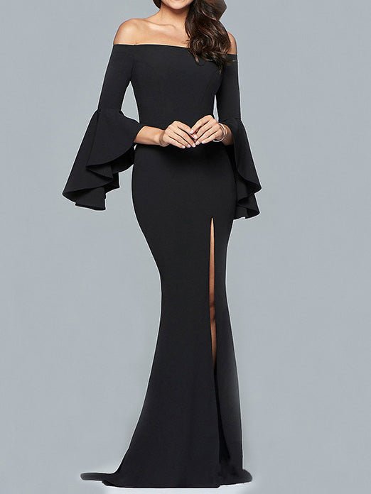 Women's Dresses One-Shoulder Flared Sleeve Slit Dress