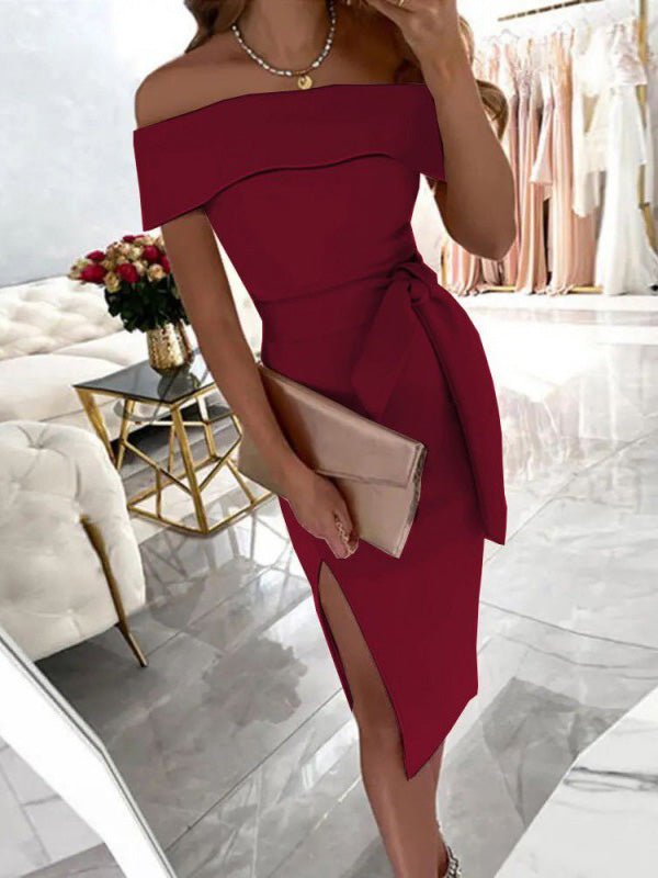 Women's Dresses One-Shoulder Lace-Up Slit Dress