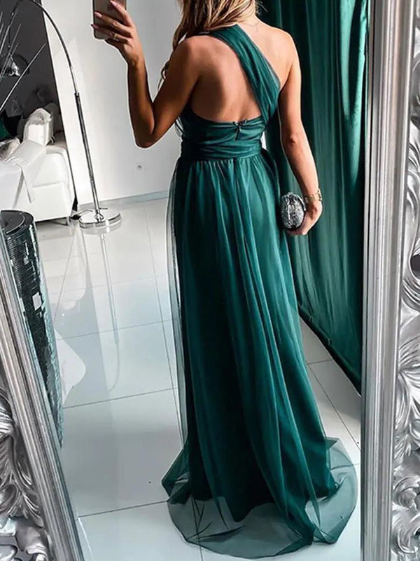 Women's Dresses One-Shoulder Mesh Sleeveless Evening Dress