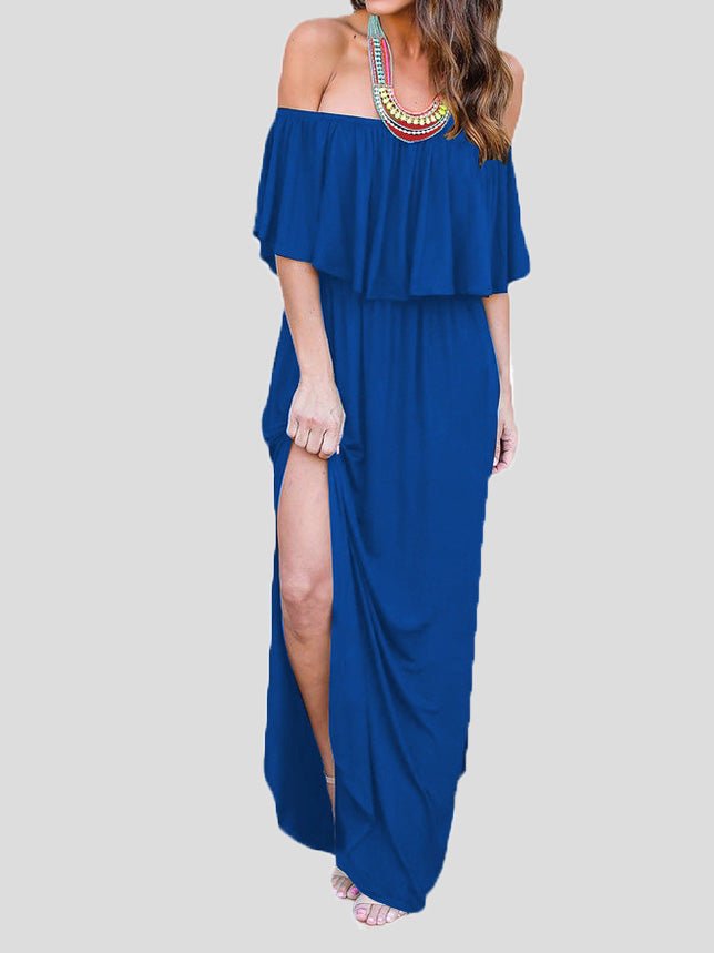 Women's Dresses One-Shoulder Ruffled Pocket Slit Dress