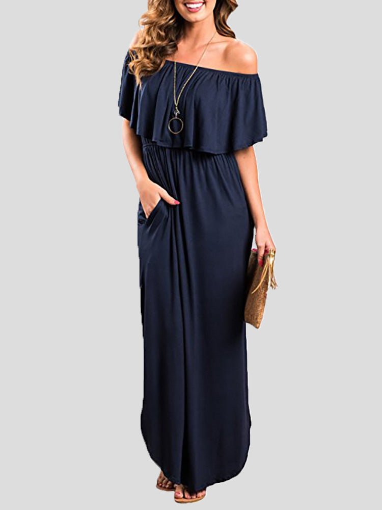 Women's Dresses One-Shoulder Ruffled Pocket Slit Dress