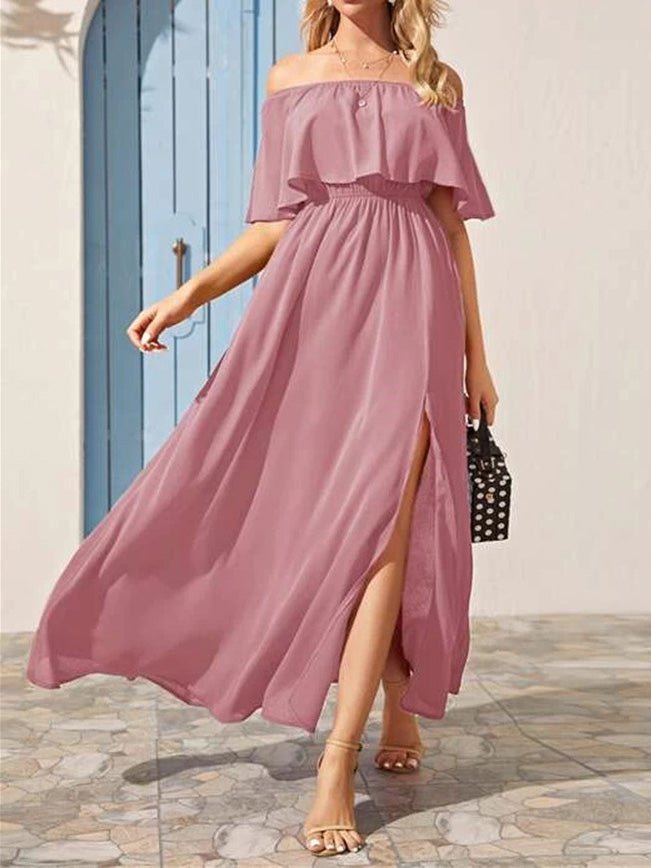 Women's Dresses One-Shoulder Ruffled Slit Dress