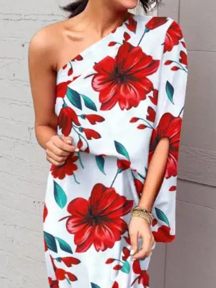 Women's Dresses One Shoulder Slit Print Dress