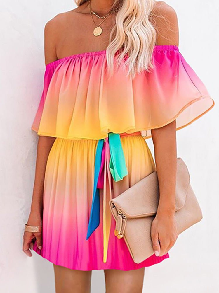 Women's Dresses One Word Collar Rainbow Print Mini Dress