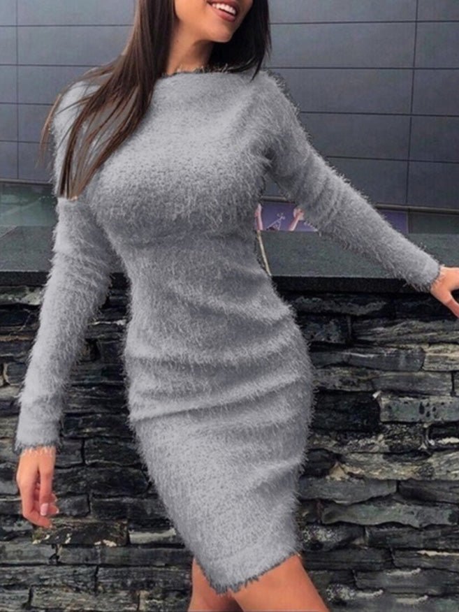 Women's Dresses Plush Long Sleeve Slim Fit Dress