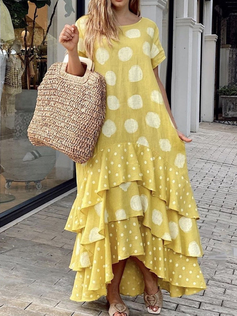 Women's Dresses Polka Dot Crew Neck Short Sleeve Ruffle Dress