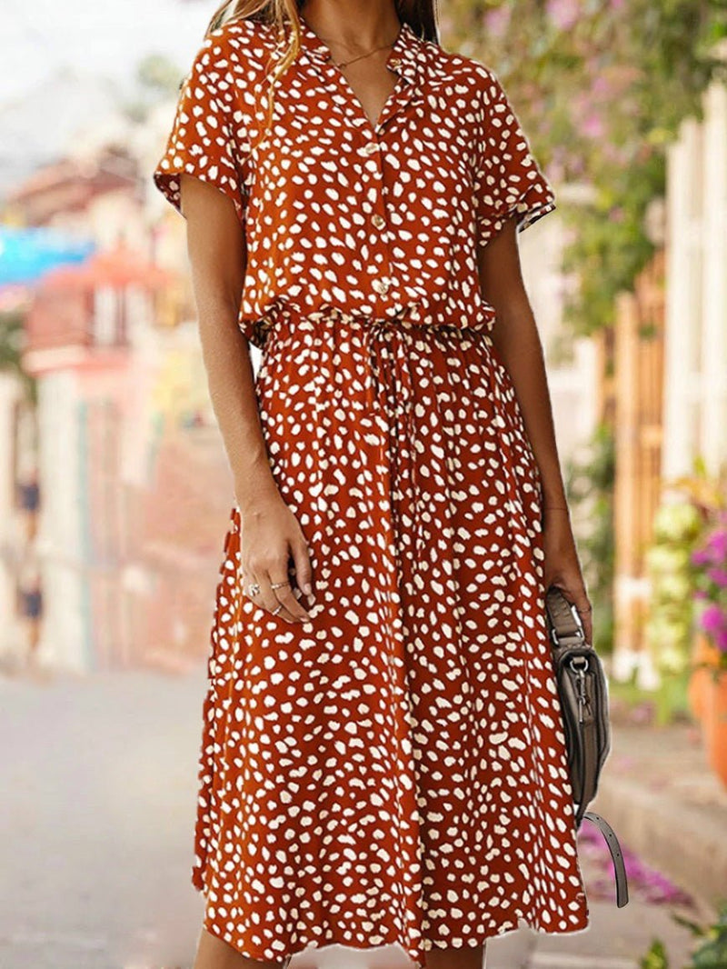 Women's Dresses Polka Dot Print Belted Short Sleeve Dress