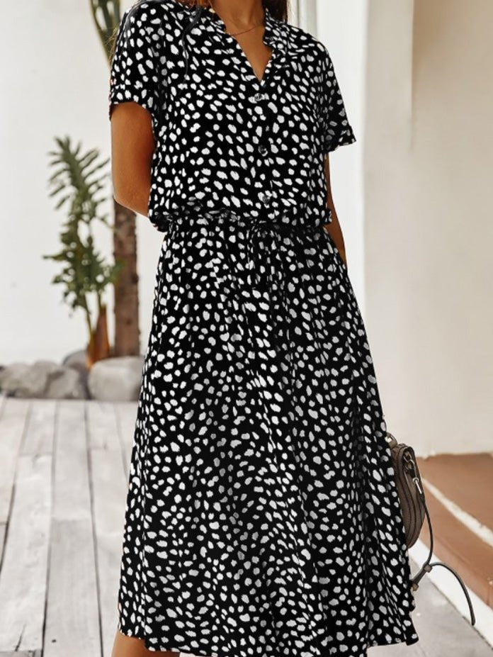 Women's Dresses Polka Dot Print Belted Short Sleeve Dress