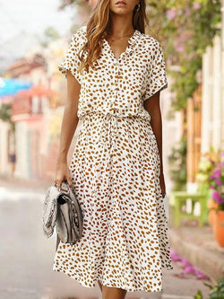 Women's Dresses Polka Dot Print Belted Short Sleeve Dress