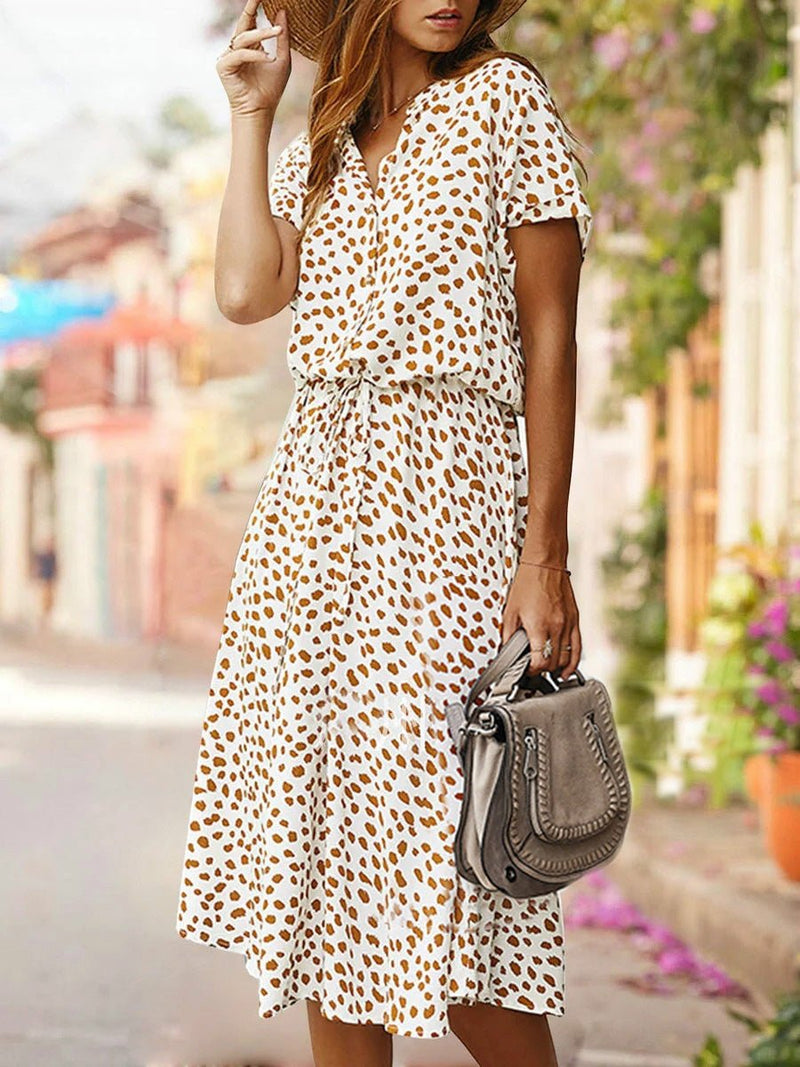 Women's Dresses Polka Dot Print Belted Short Sleeve Dress